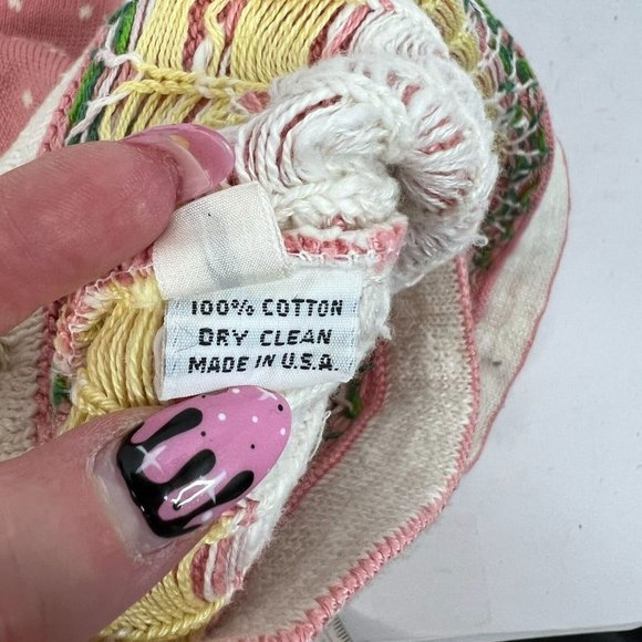 Vintage Goose V-Neck Pullover Sweater Vest Pink White Cottagecore Granny Size L - Picture 9 of 9